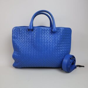 Bottega Veneta Blue Briefcase Intrecciato Tote Bag