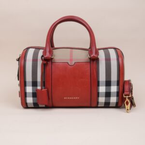 Burberry House Check Red Alchester Bowling Medium Tote Bag with Strap