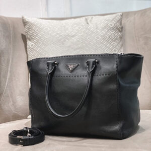 Prada Black Twin Pocket Tote Stitched City Bag