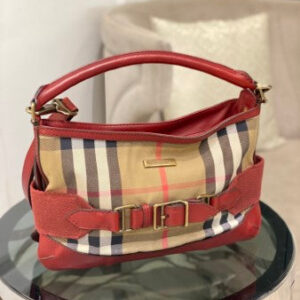 Burberry Burgundy House Check Parsons Hobo Bag