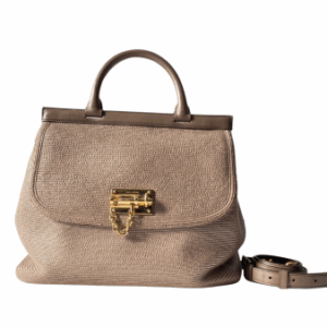 Dolce & Gabbana Dark Beige Raffia Miss Monica Top Handle Bag