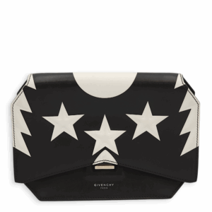 Stars Wings Print Bow Cut Black/White Crossbody Bag in Calfskin, Palladium hardware