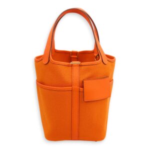 Picotin Pocket Lock 18 Orange in Swift/Toile, Gold hardware