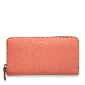 Selleria Zip Around Long Pink Wallet in Calfskin, Silver hardware