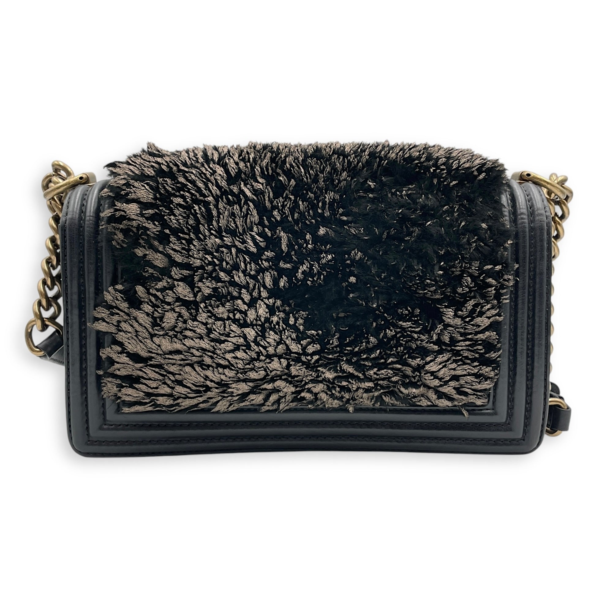 Fur Boy Old Medium Black Shoulder Bag in Fur, Gold hardware - Image 3