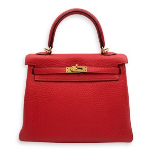 Kelly 25 Rouge Pivoine in Togo, Gold hardware