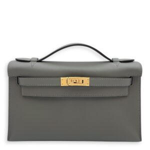 Kelly Pochette Gris Meyer in Swift, Gold hardware