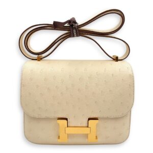 Constance Mirror 18 Nata in Ostrich, Gold hardware