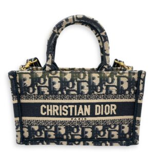 East-West Mini Blue Book Tote in Canvas, Gold hardware