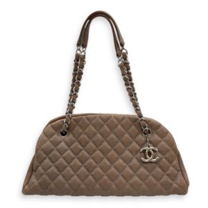 Mademoiselle Bowling Brown Shoulder Bag in Caviar Leather, Silver hardware