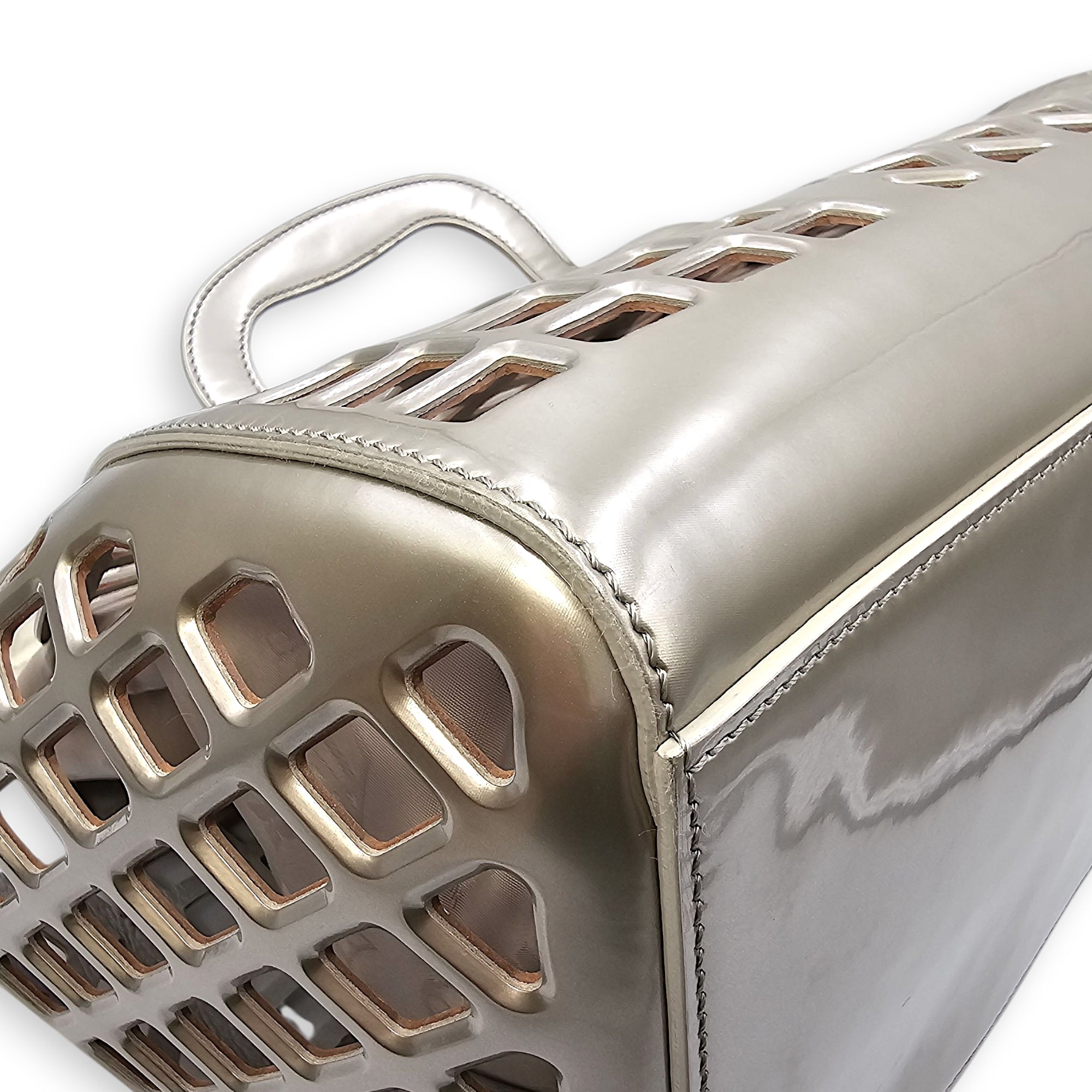 Jelly Shopping Bag MM Grey Top Handle Bag in Metallic Calf - Image 7