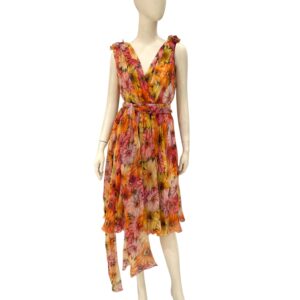 Daisy-Print Chiffon Plunge Dress 38 Multi-colour Ready-To-Wear in Silk