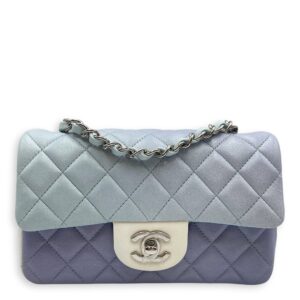 Rectangle Mini Ombre Blue Flap Bag in Lambskin, Silver hardware