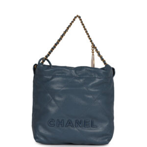 Chanel Mini 22 Bag Blue Grained Calfskin Gold Hardware