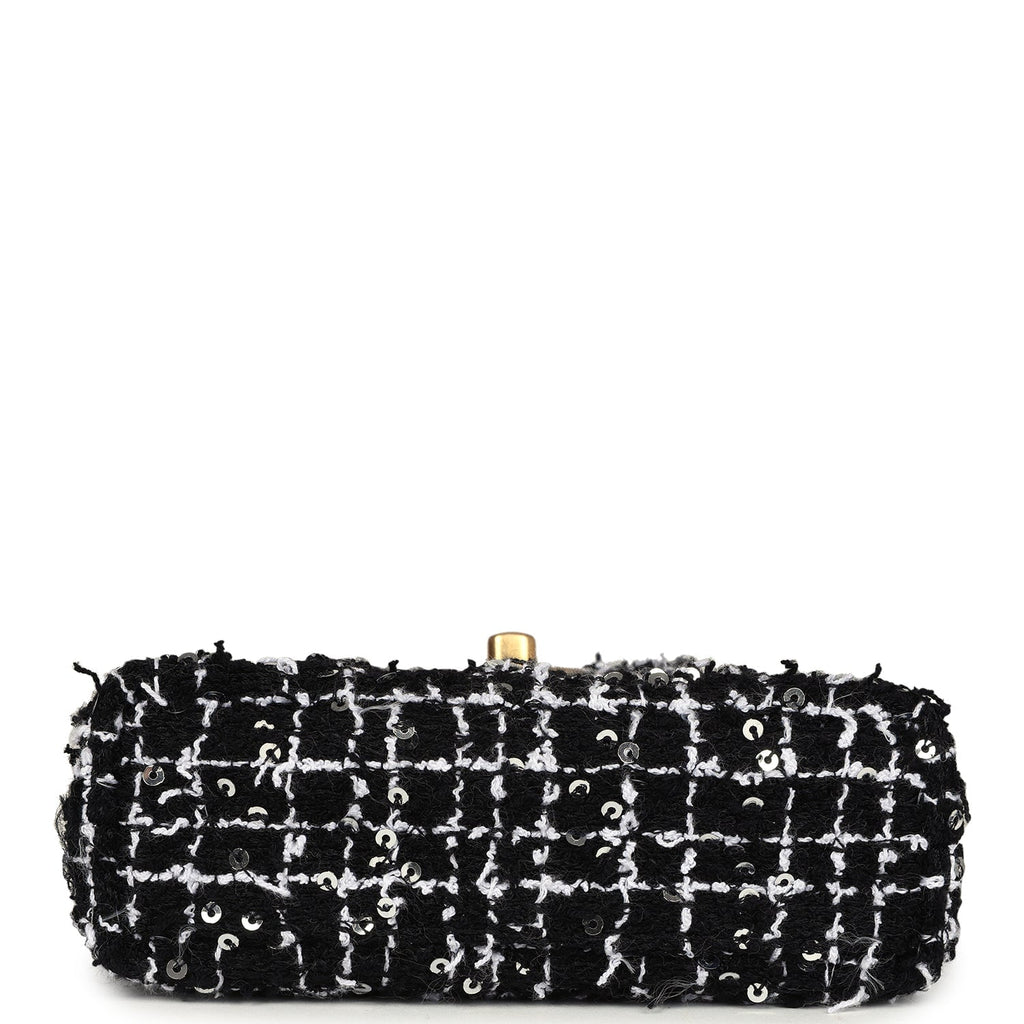Chanel Nano Kelly Shopper Black, White & Silver Sequin Tweed Brushed Gold Hardware - Image 7