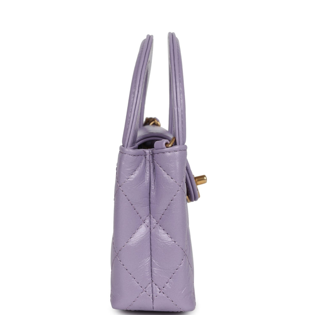 Chanel Nano Kelly Shopper Light Purple Shiny Aged Calfskin Brushed Gold Hardware - Image 4