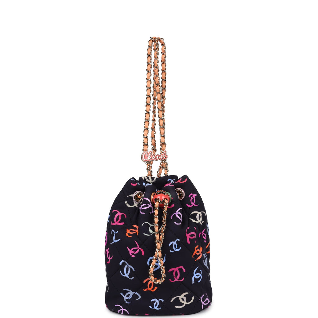 Chanel Medium CC Drawstring Backpack Multicolored Printed Fabric Light Gold Hardware - Image 8