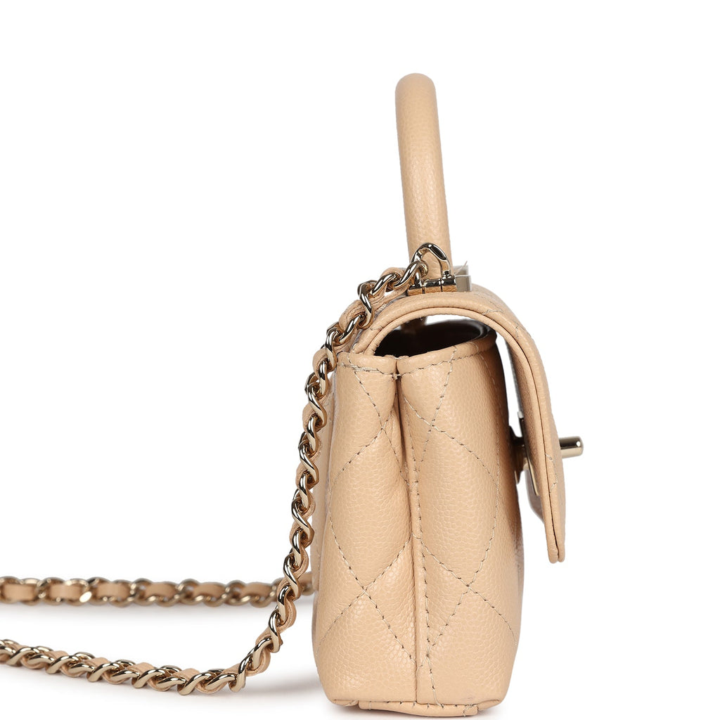 Chanel Nano Coco Top Handle Flap Bag Light Beige Caviar Light Gold Hardware - Image 4