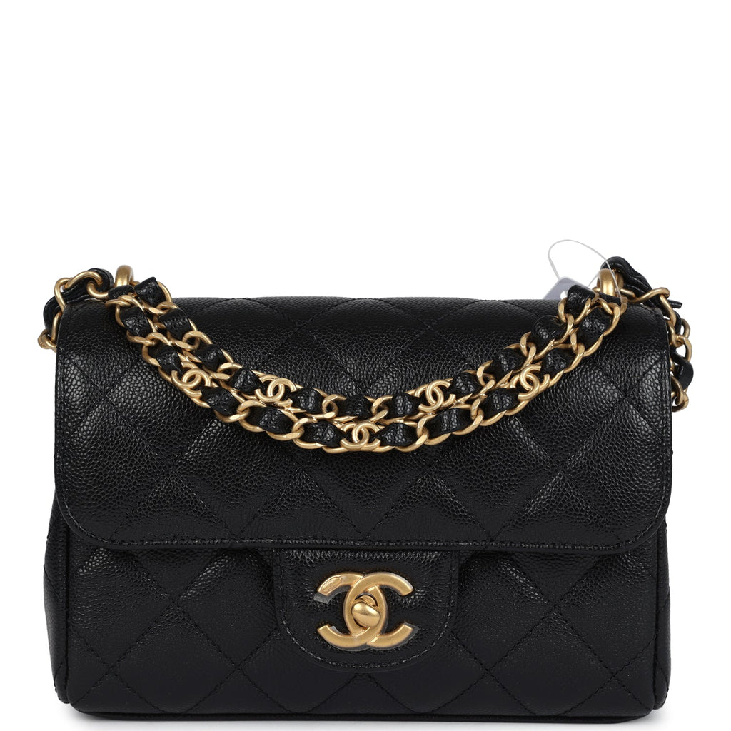 Chanel Mini Top Handle Flap Bag Black Grained Calfskin Brushed Gold Hardware - Image 3
