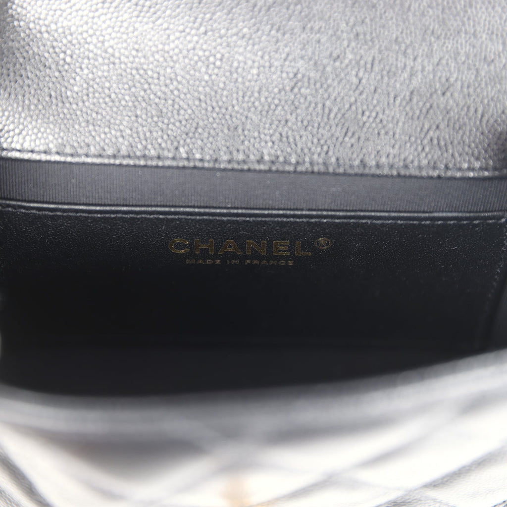 Chanel Mini Top Handle Flap Bag Black Grained Calfskin Brushed Gold Hardware - Image 11