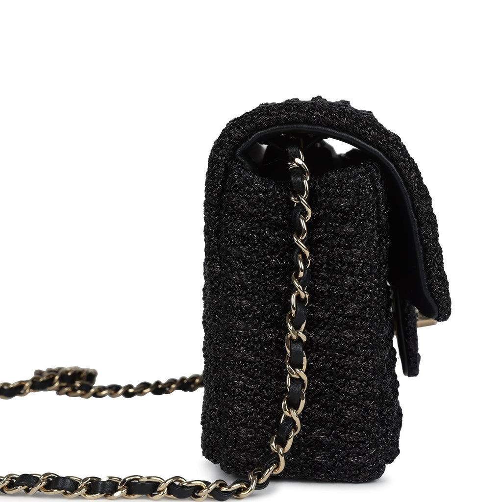 Chanel Mini Summer Nights Flap Bag Black Woven Patent Leather Light Gold Hardware - Image 4
