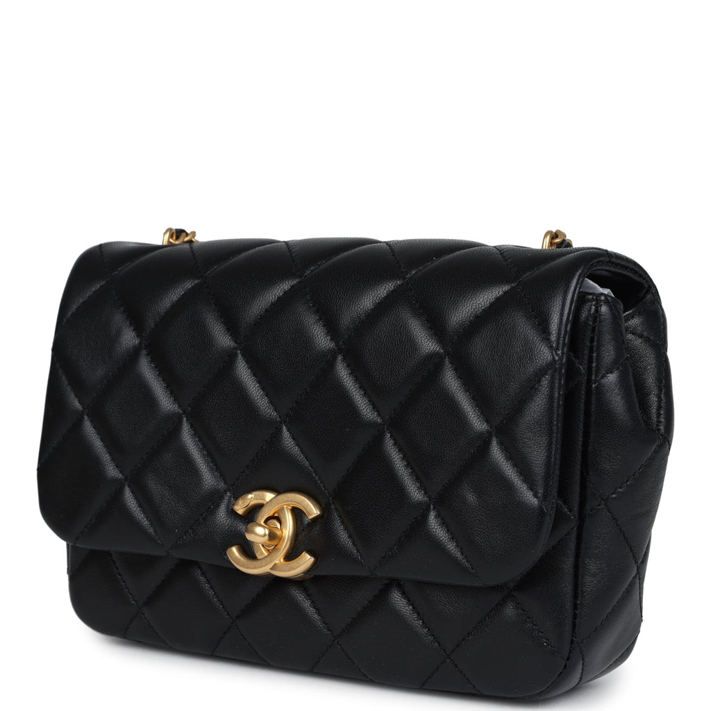 Chanel Mini Pearly Chain Flap Bag Black Lambskin Brushed Gold Hardware - Image 6