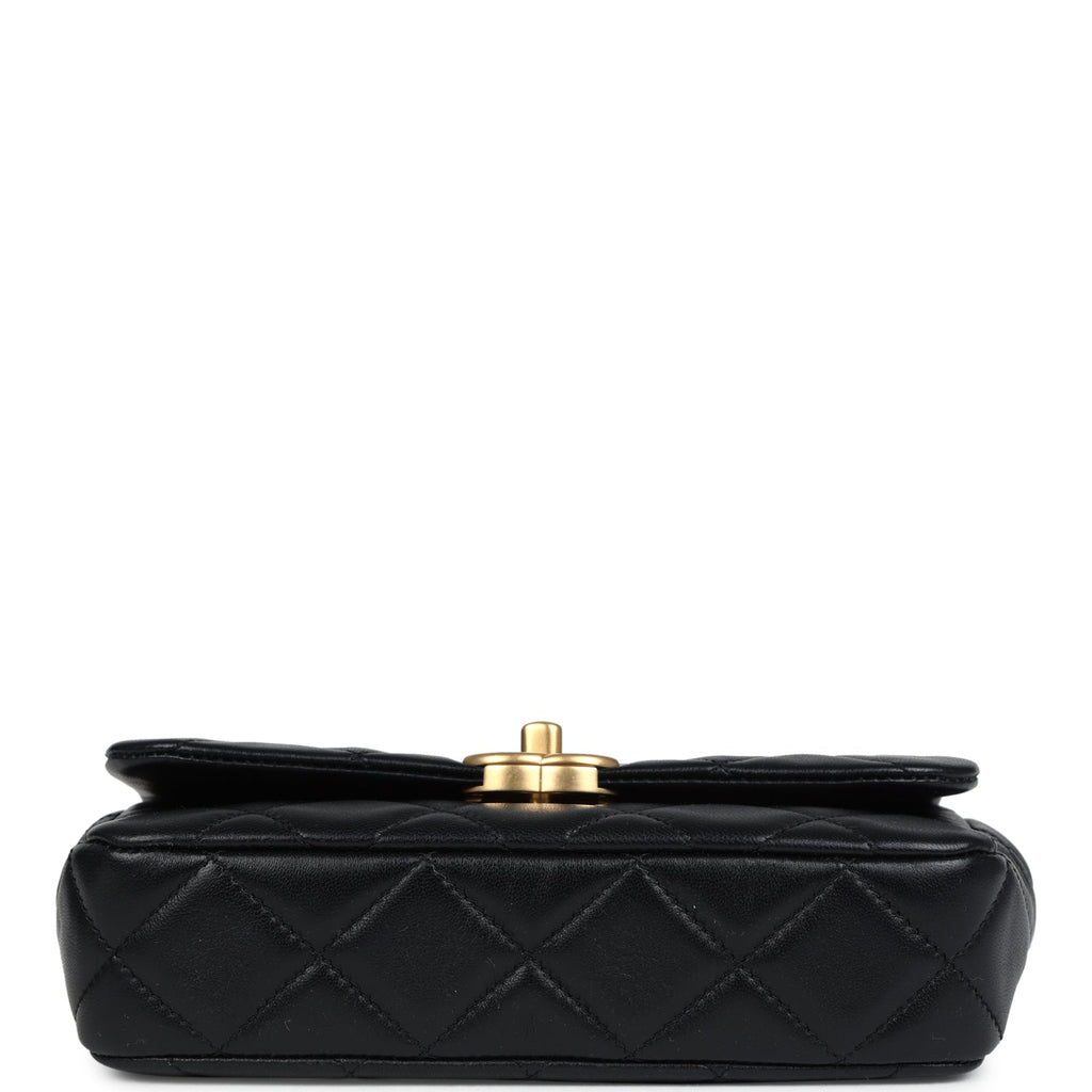 Chanel Mini Pearly Chain Flap Bag Black Lambskin Brushed Gold Hardware - Image 7