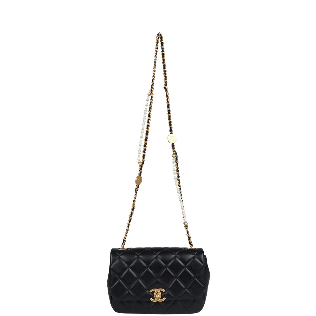 Chanel Mini Pearly Chain Flap Bag Black Lambskin Brushed Gold Hardware - Image 8