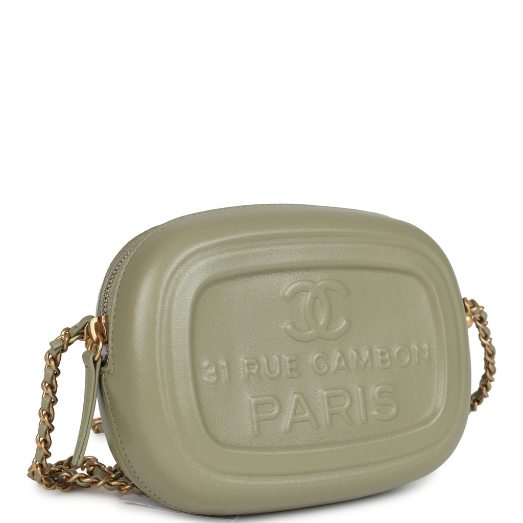 Chanel Mini "Savon De Marseille" Camera Case Bag Khaki Shiny Lambskin Brushed Gold Hardware - Image 3
