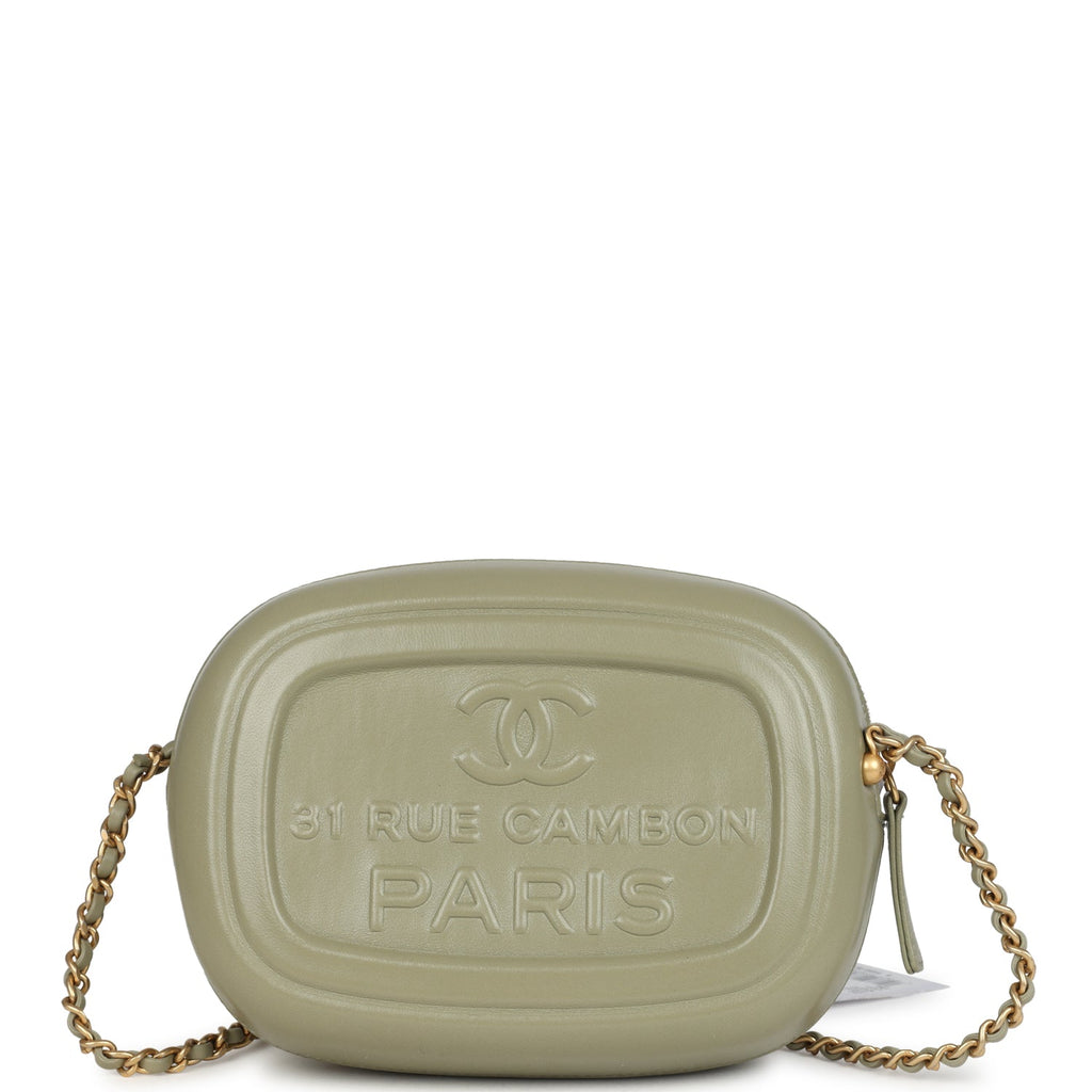 Chanel Mini "Savon De Marseille" Camera Case Bag Khaki Shiny Lambskin Brushed Gold Hardware - Image 5