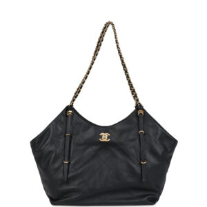 Chanel Small Coco Shopping Bag Black Calfskin Antique Gold Hardware