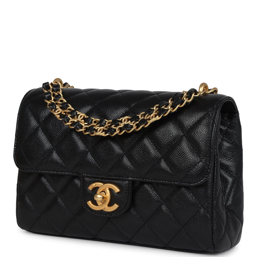 Chanel Small Top Handle Flap Bag Black Shiny Grained Calfskin Brushed Gold Hardware - Image 6