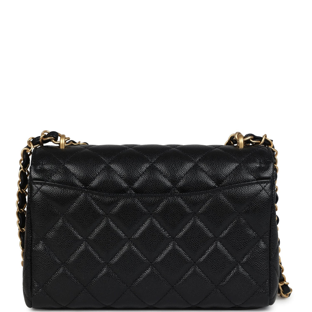 Chanel Small Top Handle Flap Bag Black Shiny Grained Calfskin Brushed Gold Hardware - Image 5