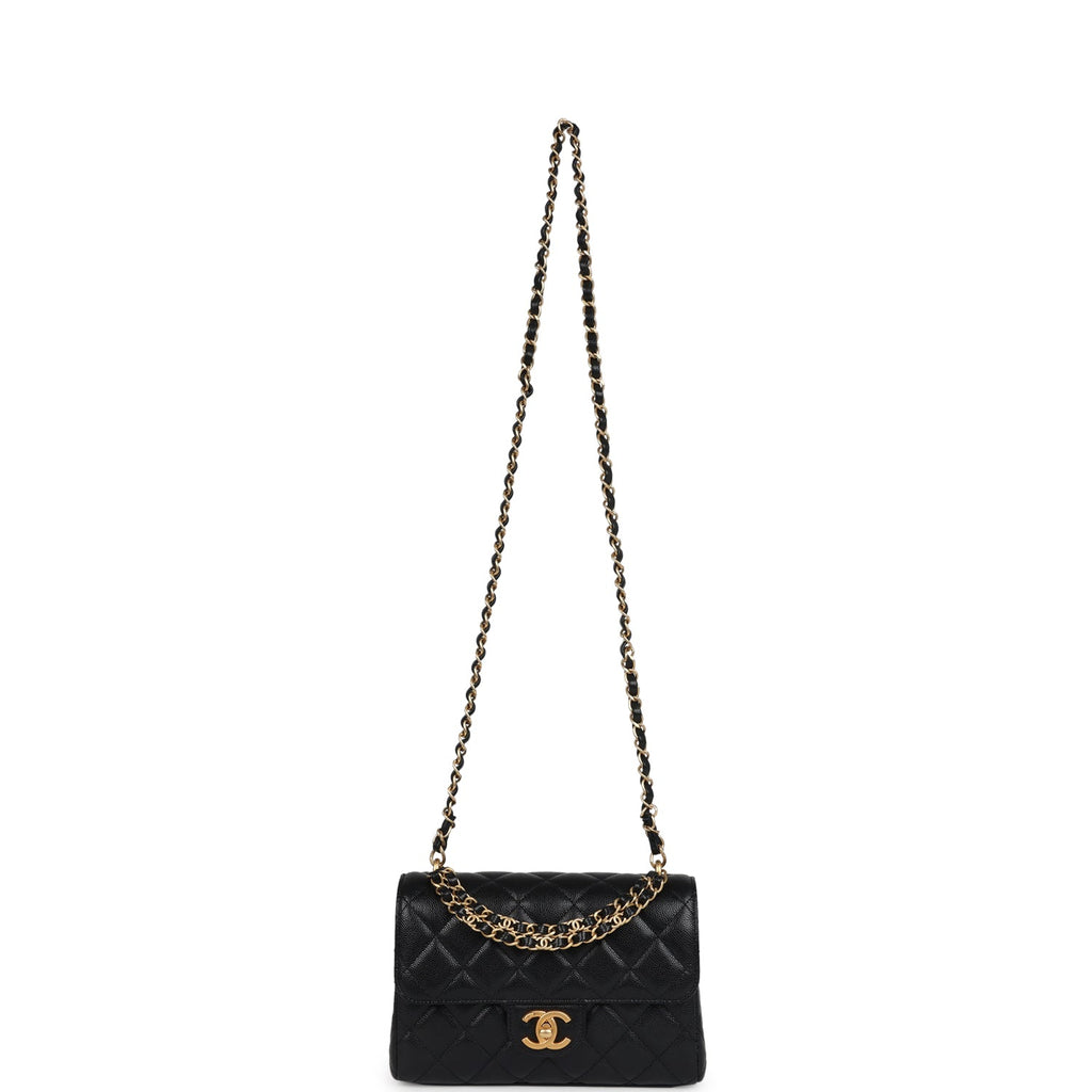 Chanel Small Top Handle Flap Bag Black Shiny Grained Calfskin Brushed Gold Hardware - Image 9