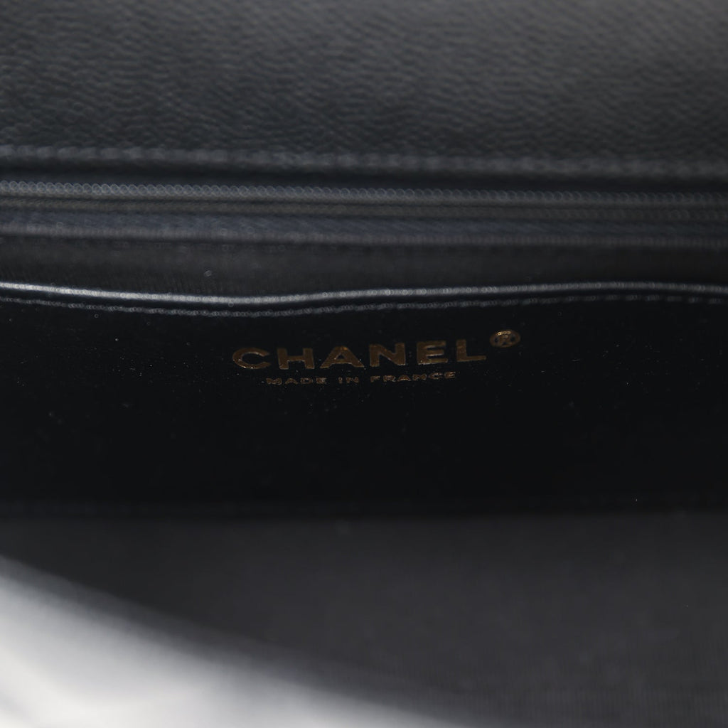 Chanel Small Top Handle Flap Bag Black Shiny Grained Calfskin Brushed Gold Hardware - Image 11