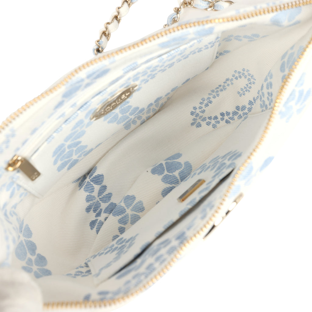 Chanel Large Coco Beach Hobo Bag in White and Blue Denim Light Gold Hardware - Image 9