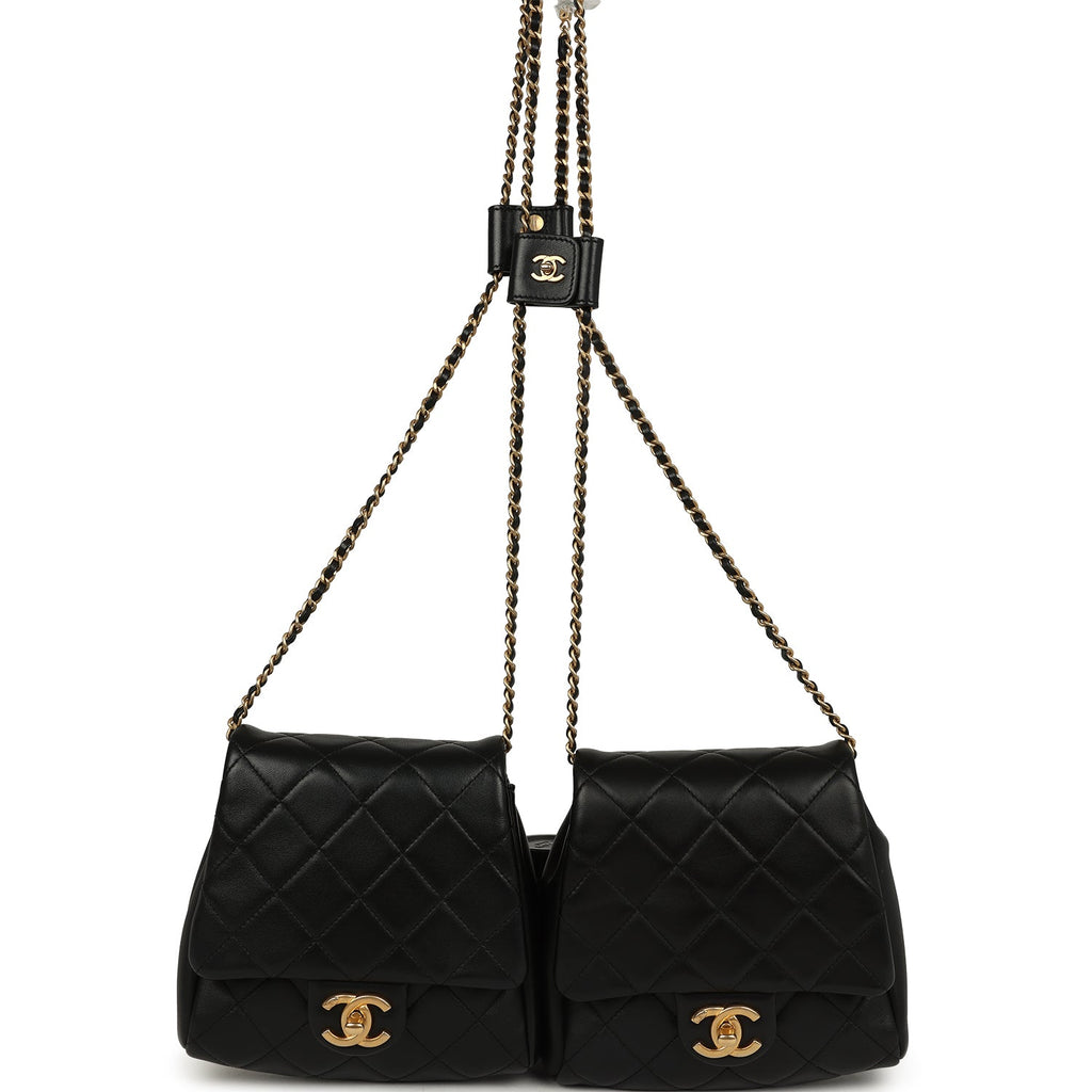 Pre-owned Chanel Twins Side Pack Black Lambskin Faux Pearls & Brushed Gold Hardware - Image 3