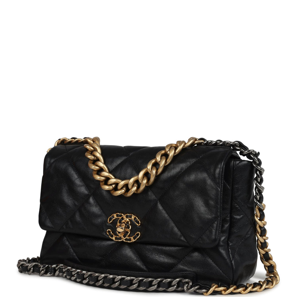 Pre-owned Chanel Large 19 Flap Bag Black Shiny Lambskin Mixed Metal Hardware - Image 6