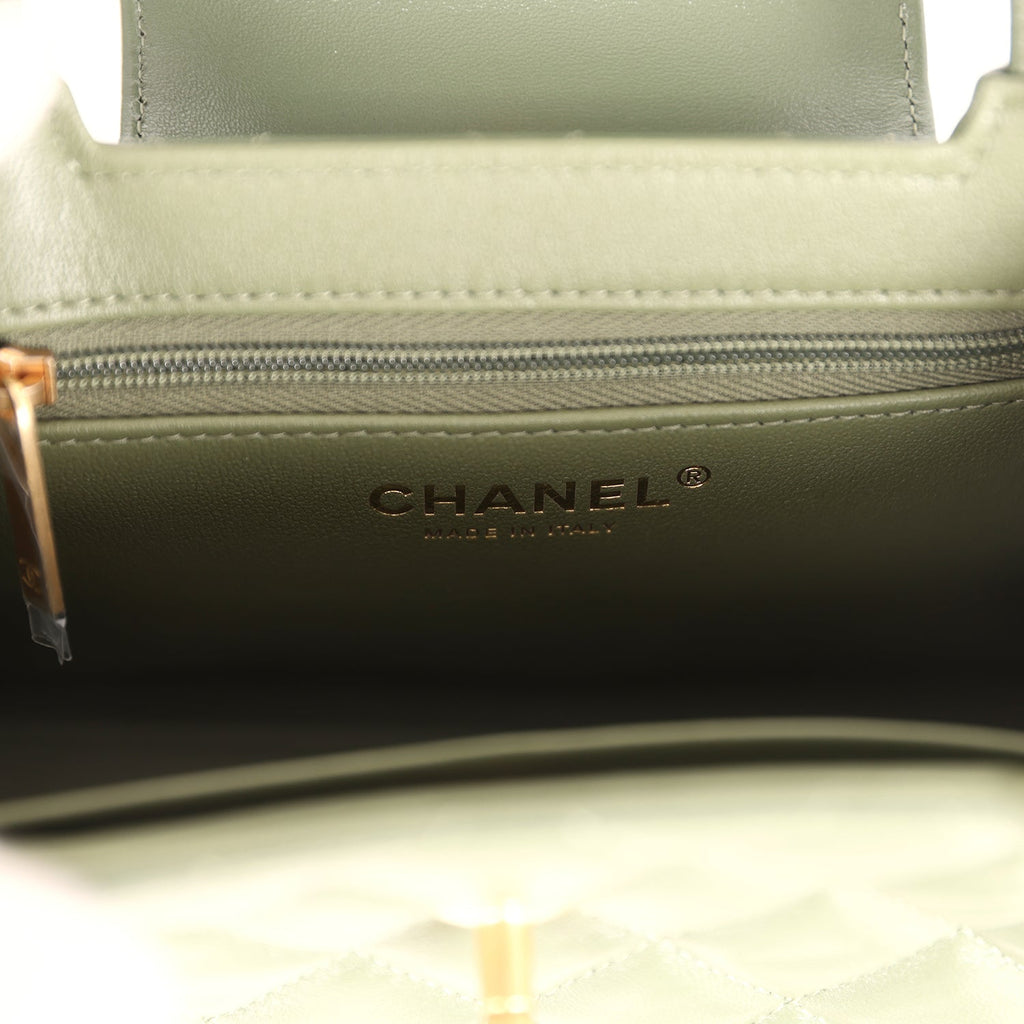 Chanel Small Kelly Shopper Khaki Shiny Aged Calfskin Brushed Gold Hardware - Image 10