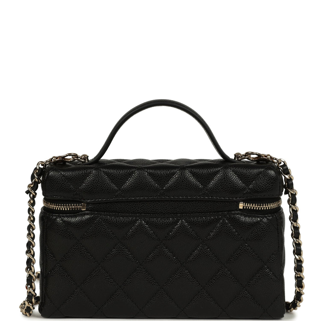 Chanel Top Handle Long Vanity Case with Chain Black Shiny Caviar Light Gold Hardware - Image 5