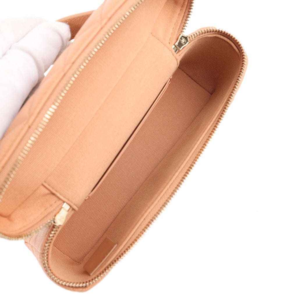 Chanel Top Handle Long Vanity Case with Chain Caramel Shiny Caviar Light Gold Hardware - Image 9