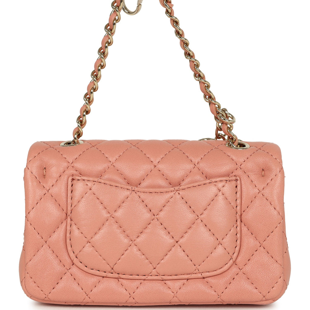 Chanel Nano Classic Double Flap Bag Charm Pink Lambskin Light Gold Hardware - Image 5