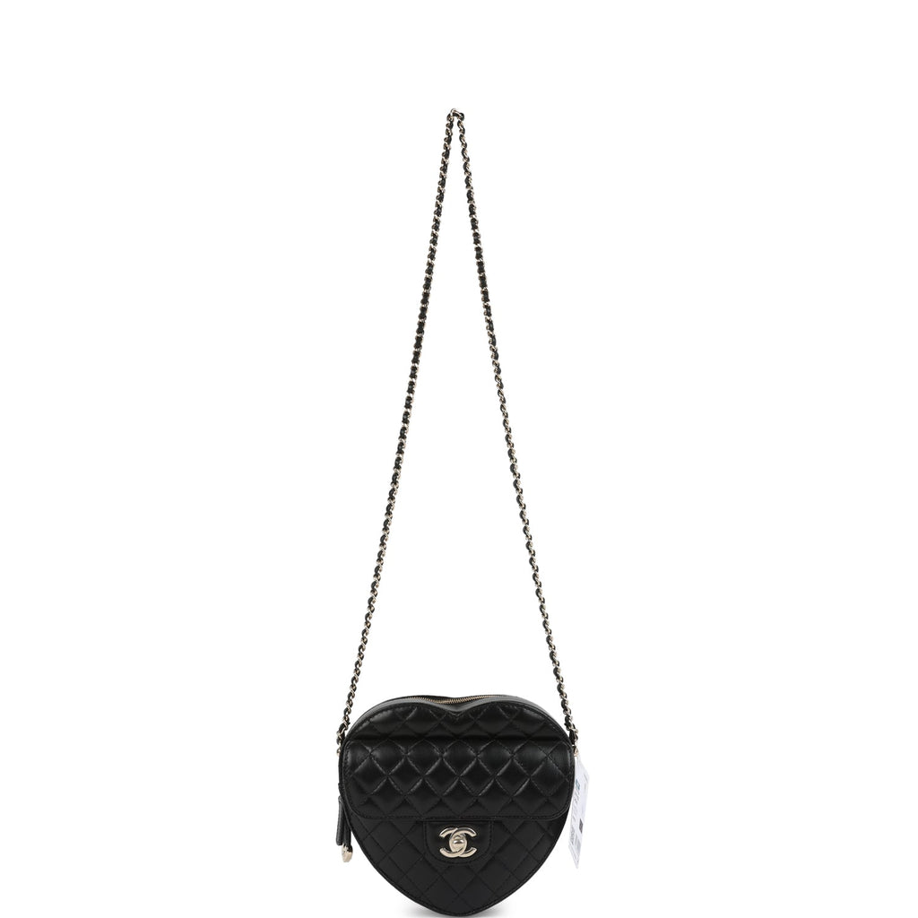 Chanel CC In Love Large Heart Bag with Chain Black Lambskin Light Gold Hardware - Image 8
