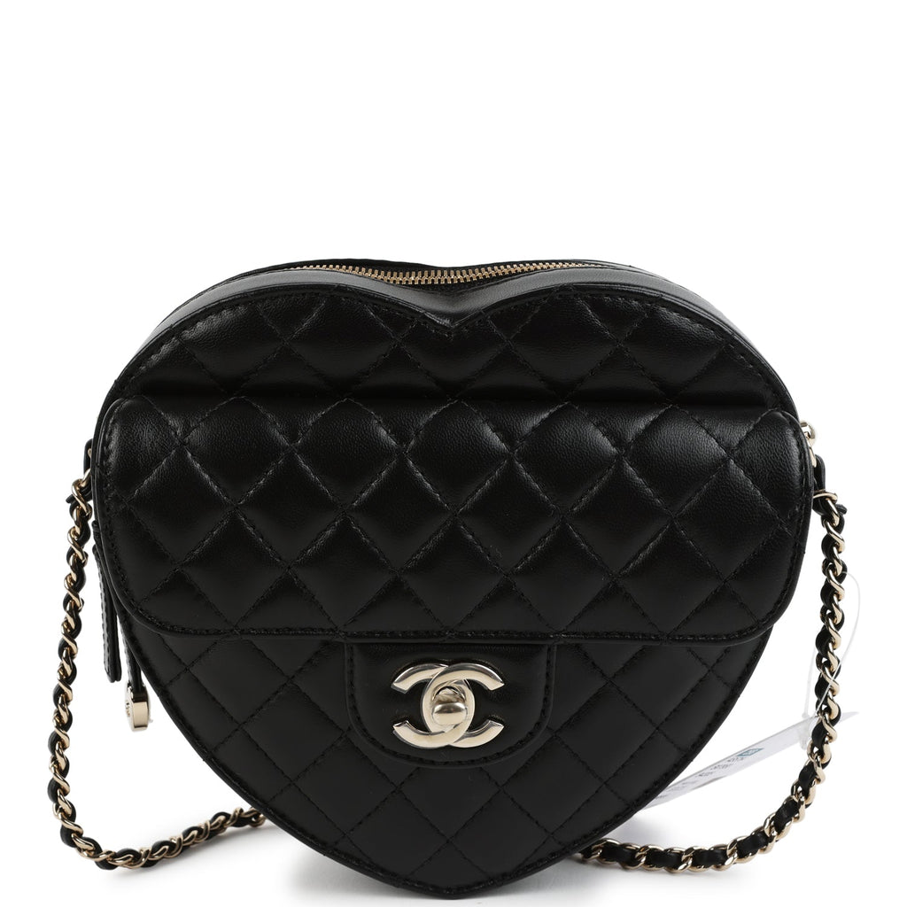 Chanel CC In Love Large Heart Bag with Chain Black Lambskin Light Gold Hardware