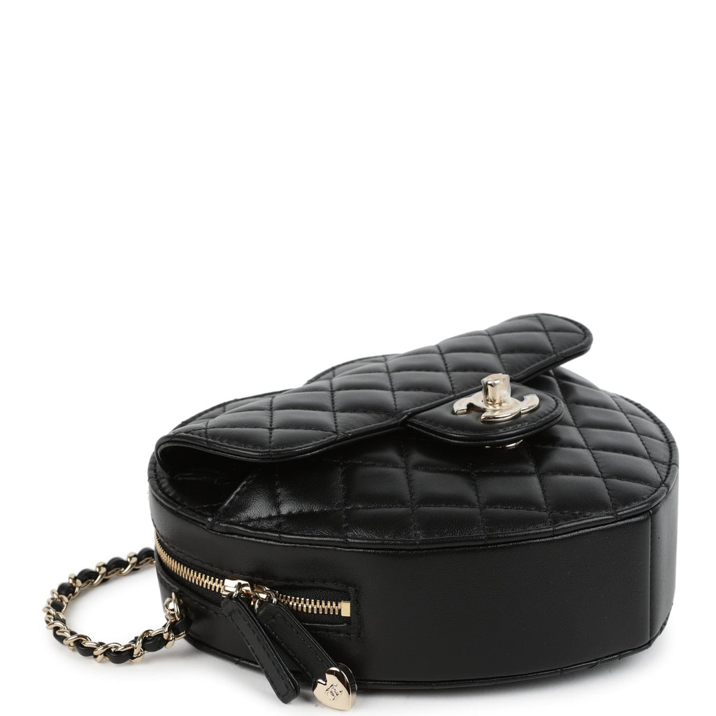 Chanel CC In Love Large Heart Bag with Chain Black Lambskin Light Gold Hardware - Image 7
