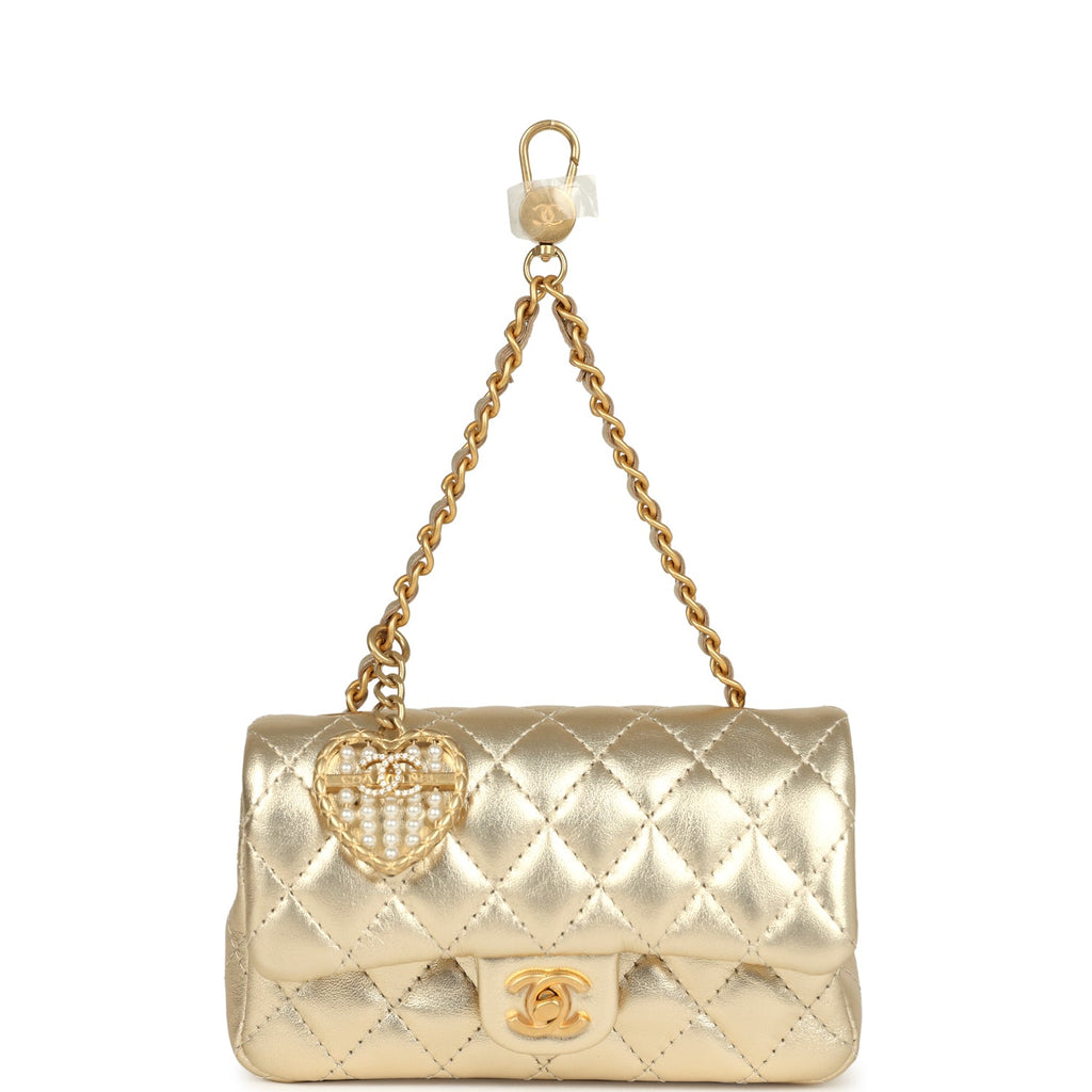 Chanel Nano Classic Double Flap Bag Charm Gold Metallic Calfskin Brushed Gold Hardware