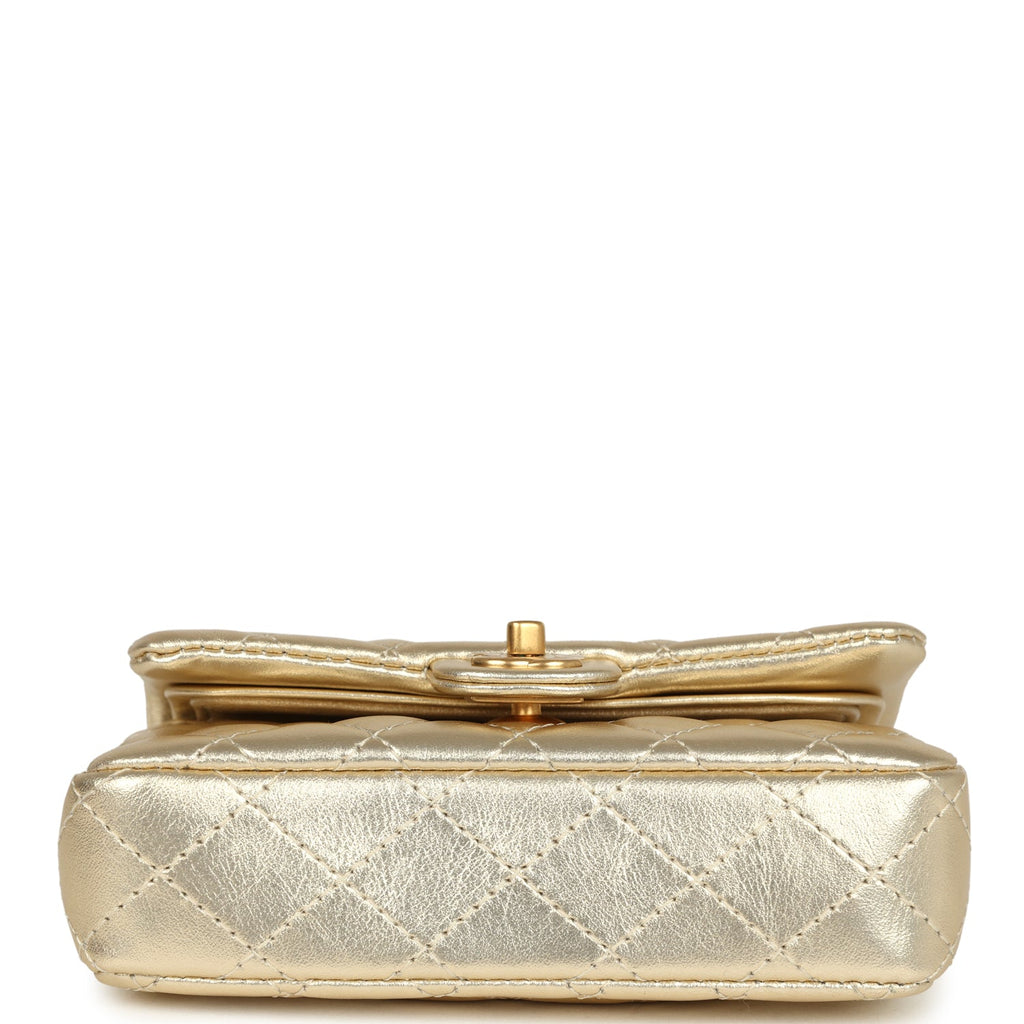 Chanel Nano Classic Double Flap Bag Charm Gold Metallic Calfskin Brushed Gold Hardware - Image 8