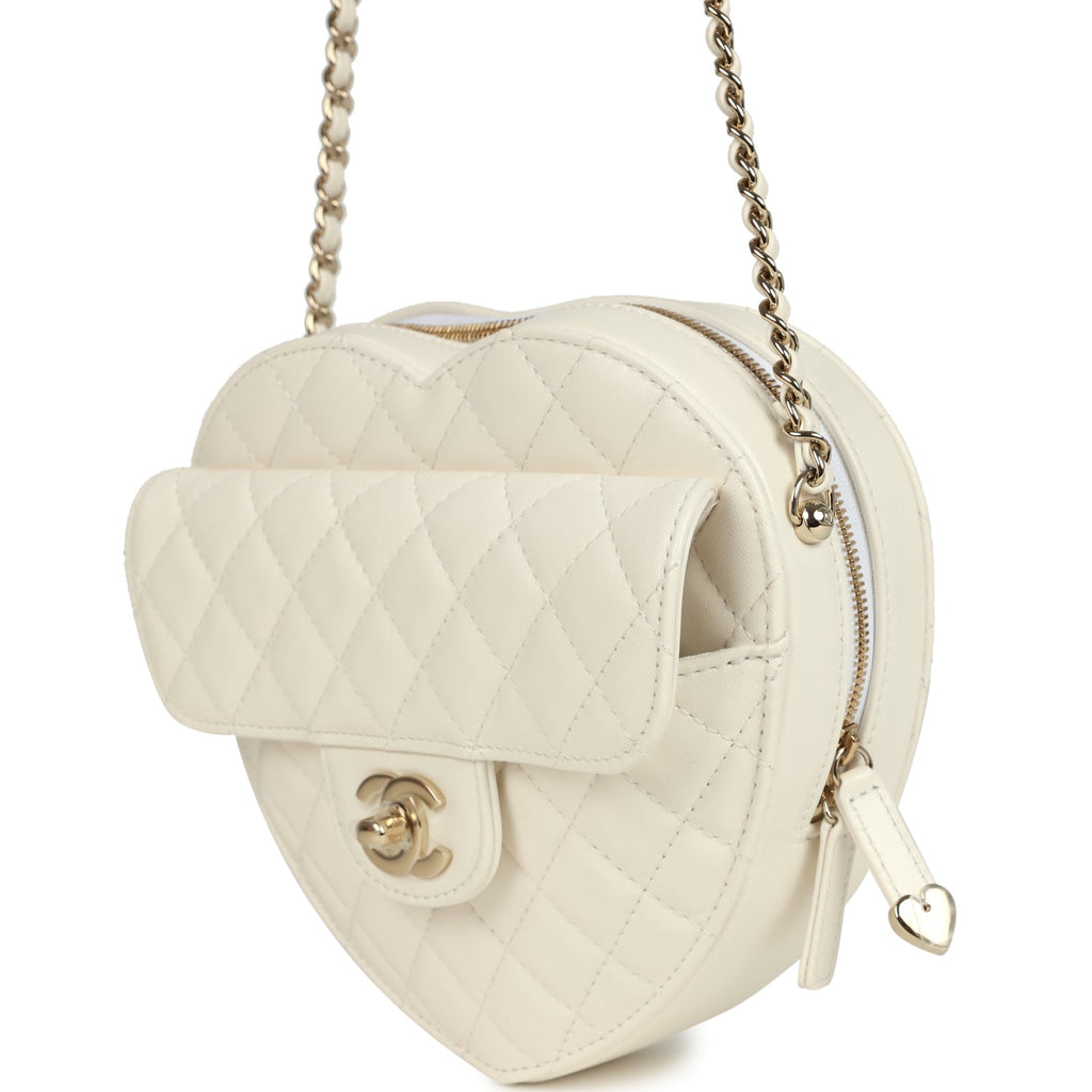 Chanel CC In Love Large Heart Bag with Chain White Lambskin Light Gold Hardware - Image 6