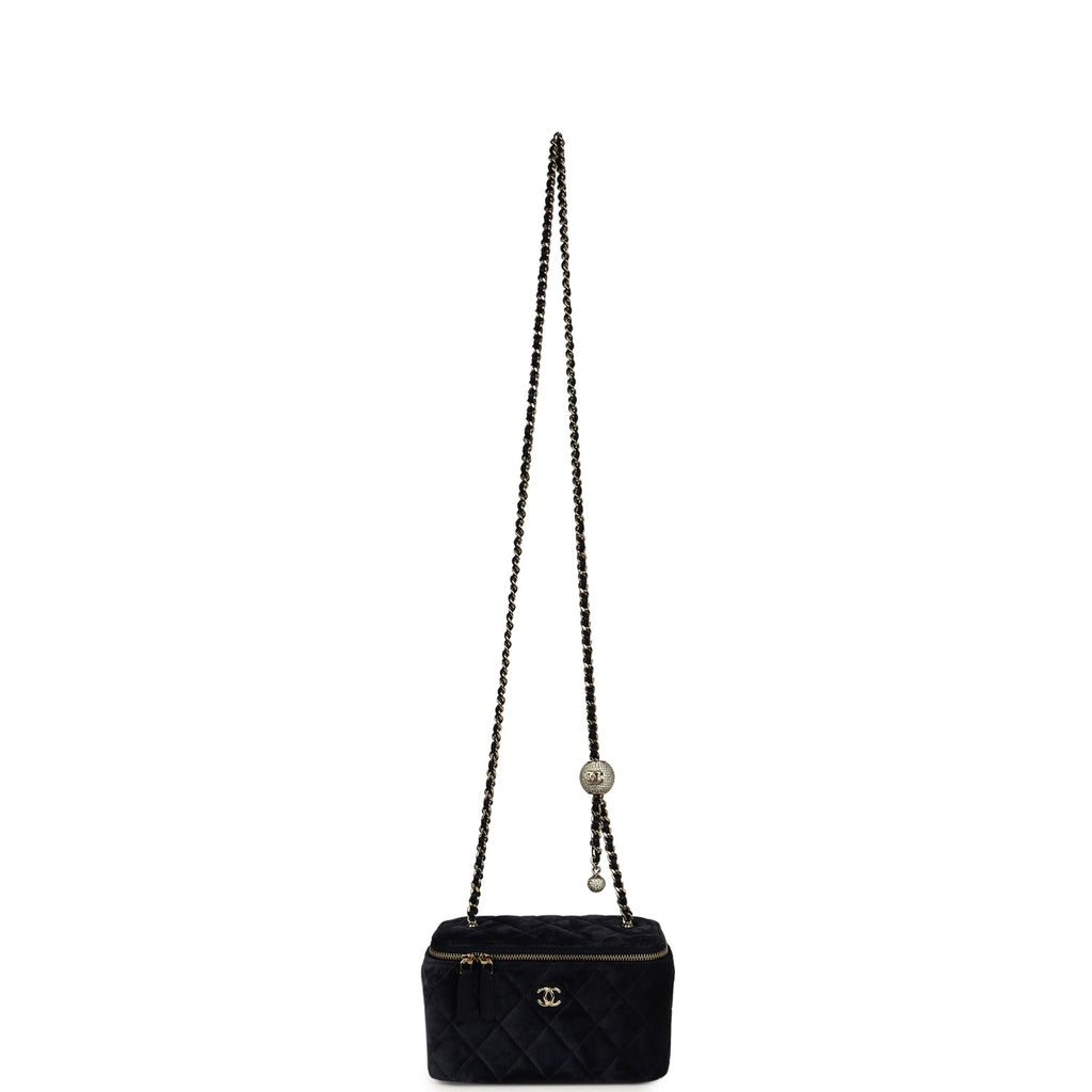 Chanel Small Crystal Pearl Crush Vanity Case Gris Fonce Velvet Light Gold Hardware - Image 8