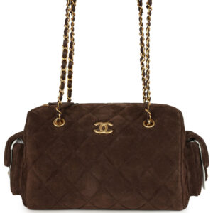 Chanel Small Bowling Bag Dark Brown Suede Antique Gold Hardware